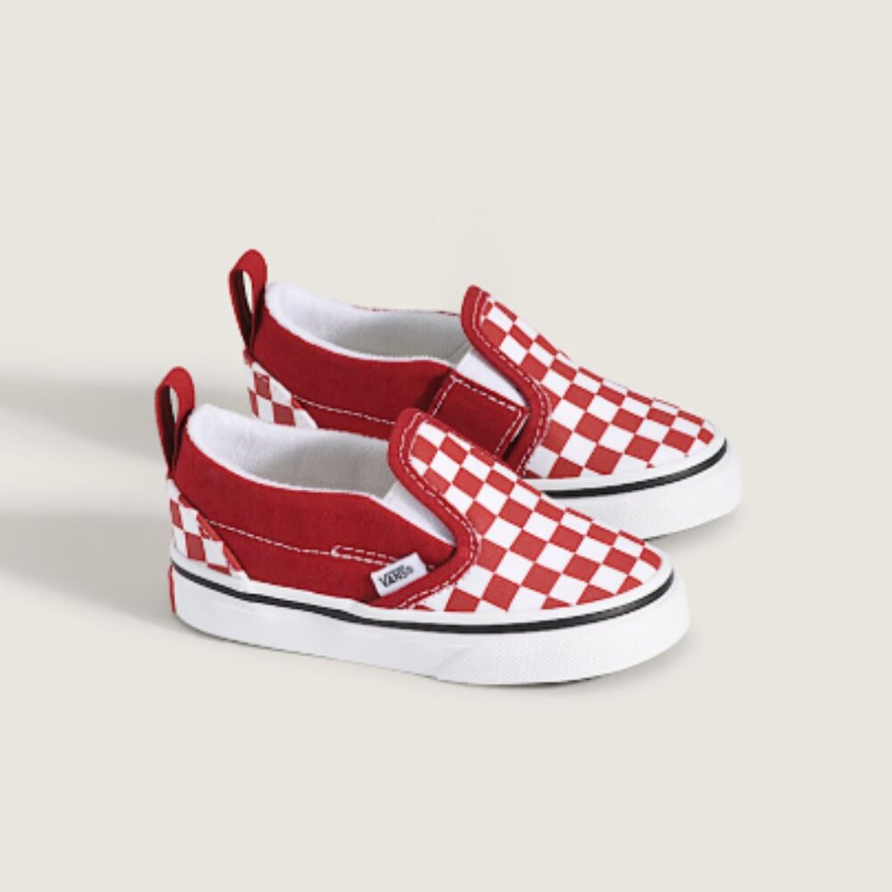 Vans Slip On V Red Checkered Toddler Baby Sneakers - Size 7.5T